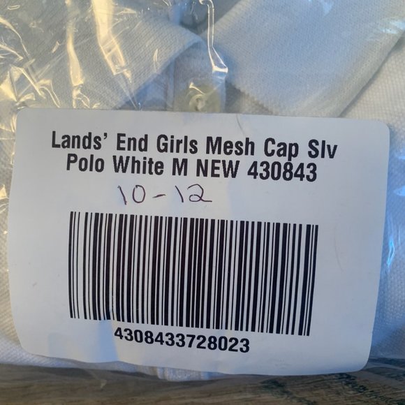 NWT LANDS' END GIRL'S MESH CAP SLEEVE POLO SHIRT WHITE MEDIUM‎ (10-12) - Picture 6 of 11
